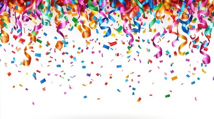 Fototapeta premium Colorful confetti and streamers falling