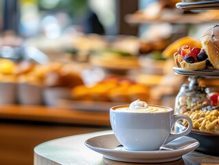 Aromatic coffee and pastries in a cafe
