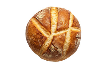 A golden loaf of bread scored in a starburst pattern glows against a stark black backdrop