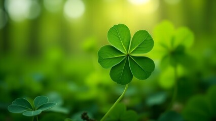 Close-up of clover on a bright green background on a sunny day.