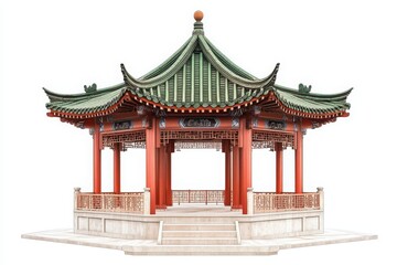 Fototapeta premium A detailed view of a traditional chinese gazebo with a green tiled roof design