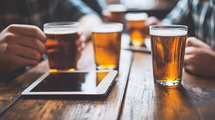 Friends Enjoying Craft Beer at Pub Table