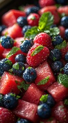 Obraz premium Summer fruit salad with watermelon, berries, and mint