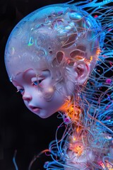 coral, shell, gemstone, iridescent, bioluminescent, ocean, abstract, marine, fantasy, surreal, aquatic, glowing, colorful, neon, reef, nature, organism, texture, sculpture, organic, exotic, sea, sci-f