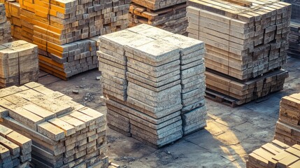 Construction Materials Stockpile, Concrete Blocks and Wooden Beams