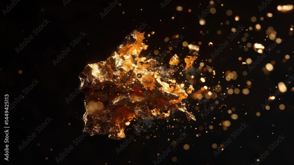 Poster this image features an abstract object floating in a black background, showcasing intricate textures