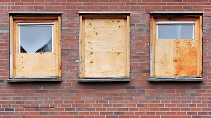 Three Boarded-Up Windows on Brick Wall