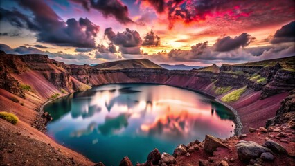 Obraz premium Volcanic Crater Lake at Sunset