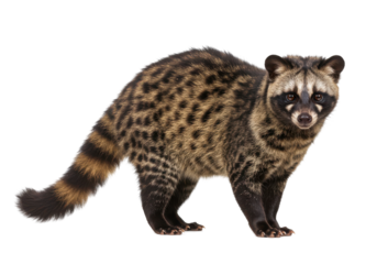 A civet cat stands out against the dark gazing forward