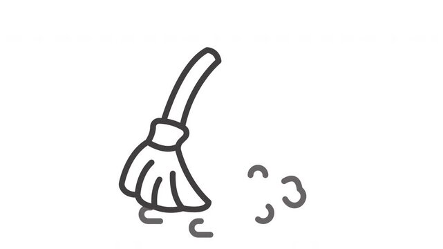 Animated broom diligently sweeps away dirt and dust