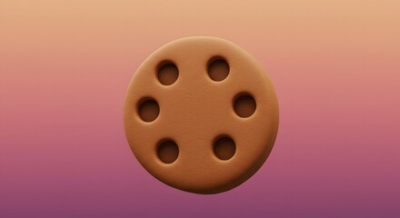 Obraz premium Round Brown Cookie with Dimples Isolated on Gradient Background