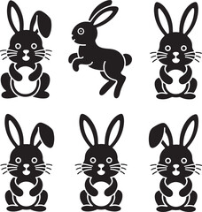 Easter Bunny Silhouettes Vector Jumping Sitting Baby Icons
