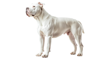 Strong white American Bulldog side view, cut out transparent