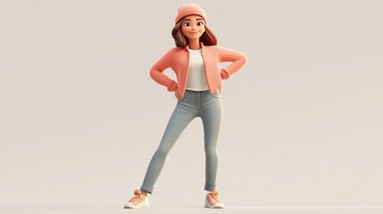 Stylish cartoon female figure in trendy casual wear