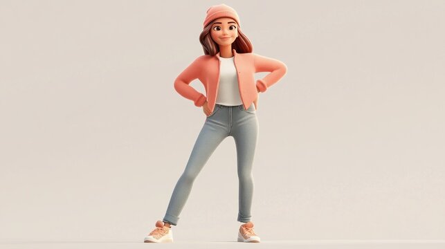 Stylish cartoon female figure in trendy casual wear