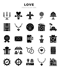 Love Glyph icons collection. Glyph icons pack. Vector illustration