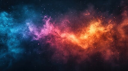 Cosmic nebulae swirl in vibrant colors across a dark space