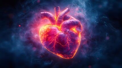 Anatomical Heart in Fiery Aura