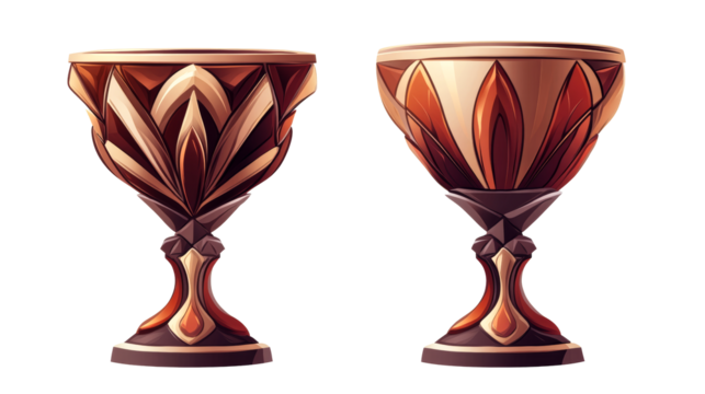 Two ornate goblet chalices with geometric petal designs, cut out transparent