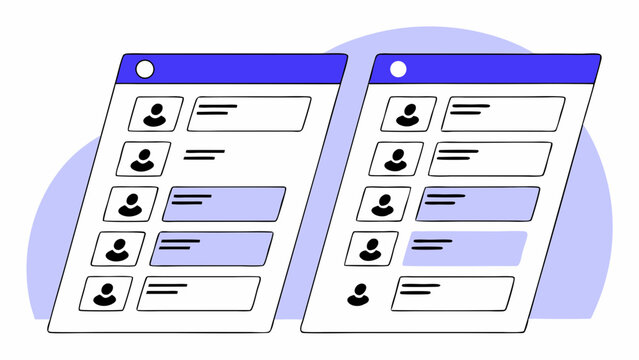 Minimal vector showing categorized user profiles and contact lists in a modern CRM UI.