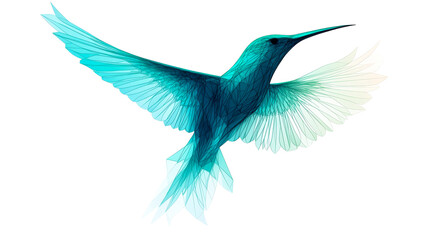 Obraz premium Hummingbird in flight, turquoise polygonal graphic, cut out transparent
