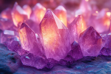 Vibrant Shiny Purple Crystals Floating in 3D Space