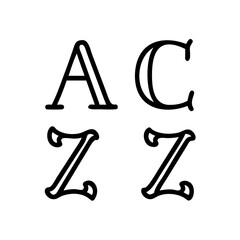 Watercolor vintage black letter a to z , alphabet for crest design, initials, monogram print. Vector font of grunge letters. Hand drawn ink alphabet. Grunge scratch type font.