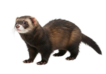 Obraz premium A playful ferret stands alert against a stark black backdrop