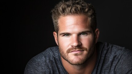 Fototapeta premium Young Man with Fair Skin and Thick Wavy Hair, Piercing Eyes, Portrait Shot