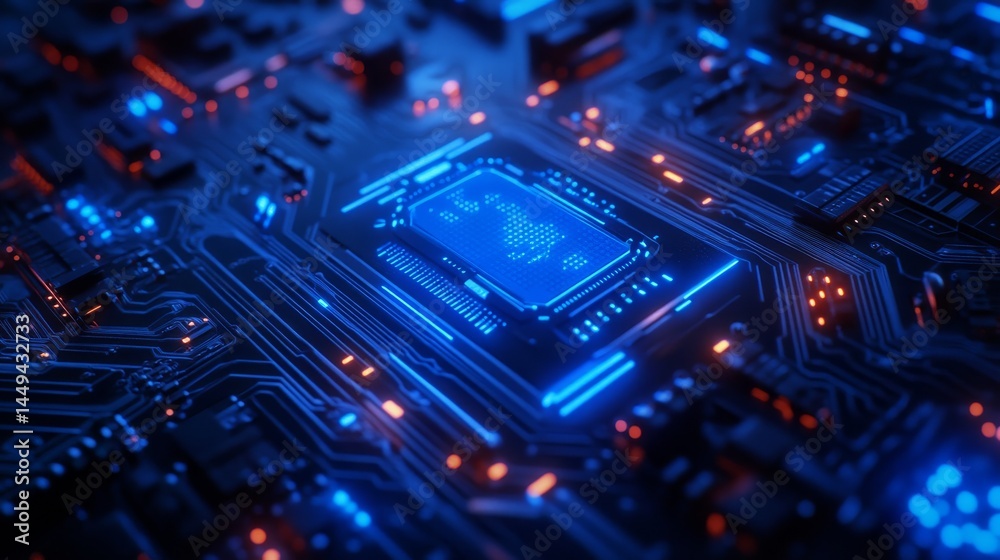 Poster abstract technology. data protection and cyber technology. digital security. lock on the circuit boa