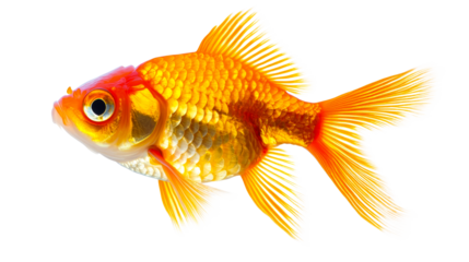 Swimming goldfish with detailed scales and fins, cut out transparent
