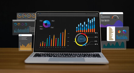 Business growth charts on computer screen, economic trends and risk analysis