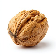Fototapeta premium Single Walnut in Shell - Macro Food Photography, Isolated on White Background