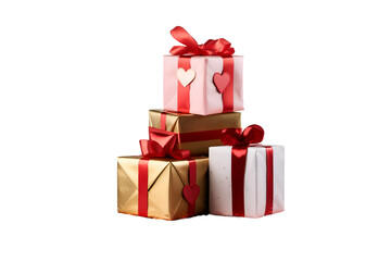 Stack of gifts red ribbons hearts Valentines Day presents