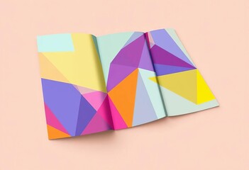 Abstract geometric shapes on folded brochure mockup, vector illustration, modern, gradient