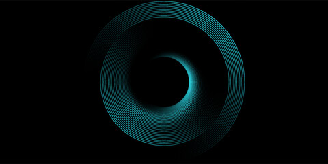 Abstract blue glowing geometric lines on dark blue background. Modern shiny blue circle lines pattern. Futuristic technology concept. Suit for cover, poster, banner, brochure, header, website