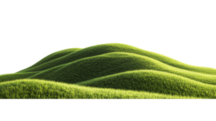 Green grassy hills landscape, meadow pasture field, cut out transparent