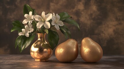 Golden Pears and White Blossoms Still Life Photography © Abdul