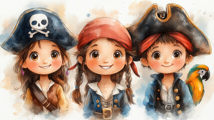 Full Body Pirate Illustrations with Parrots on Their Shoulders