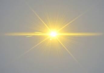 Obraz premium A bright yellow light with lens flare effect radiating outwards on a neutral gray background image