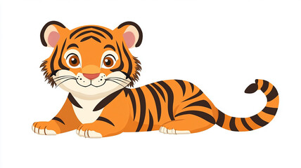 Obraz premium cute tiger on white background. animal cartoon vector illustration