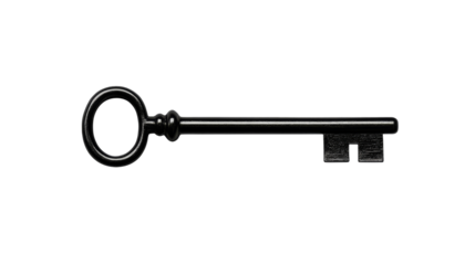 Antique style ornate dark key, unlocking security concept, cut out transparent