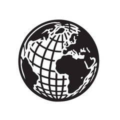 Black Globe Vector Icon in Side View Silhouette Design