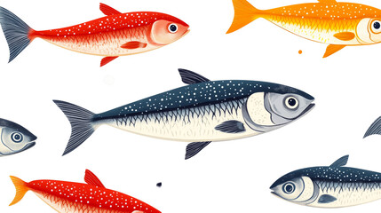 Fototapeta premium Group of colorful fishes swimming together, cut out transparent