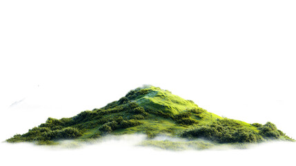 Green Hill Covered with Bushes and Morning Mist, cut out transparent
