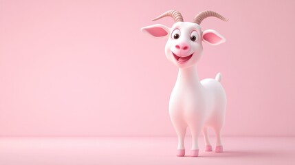 Cute cartoon goat on pink background