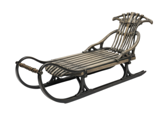 Antique sled chair ornate iron and weathered wood blends rustic charm