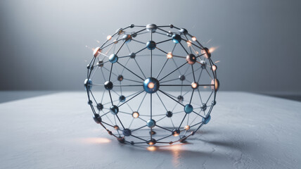 Global business network with glowing nodes and lines, symbolizing modern corporate connectivity and innovation.
