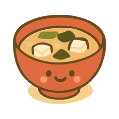 Cute Miso Soup Bowl with Tofu Kawaii Style