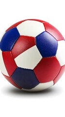 Fototapeta premium Red White Blue Soccer Ball Closeup Studio Shot